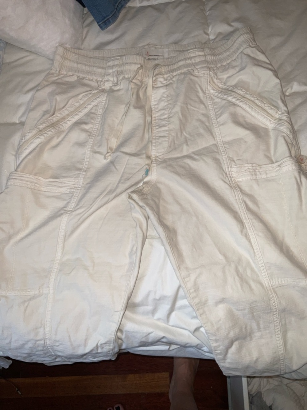 Anthropologie Pants Womens 31 Cream White Utility Cargo Career Workwear Travel